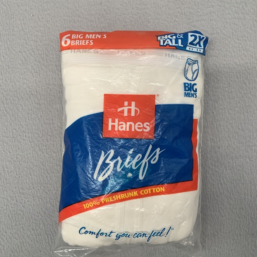 Vtg 90s Hanes Big Men's Briefs 6 Pack White 100% Cotton Size 2X 46-48 Deadstock
